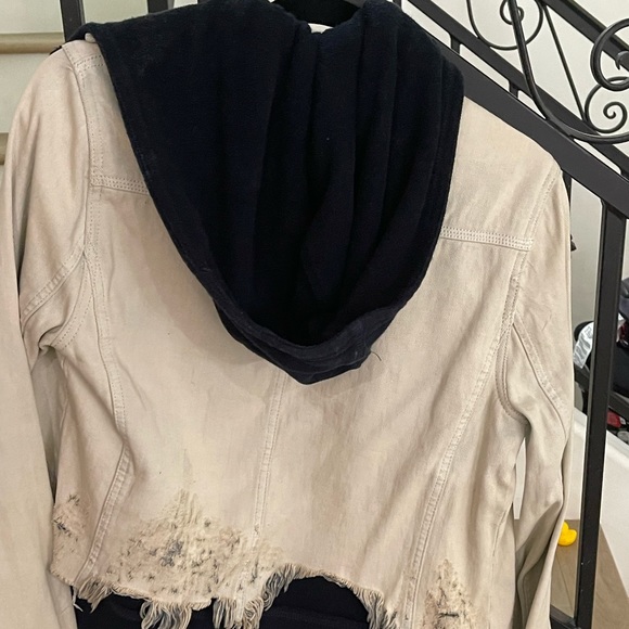 Free People Distressed Hooded Denim Jacket - Picture 3 of 7